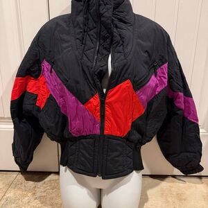 Fyrolia 1990’s Women's Ski Jacket in Black, Red, and Purple Vintage Size 8